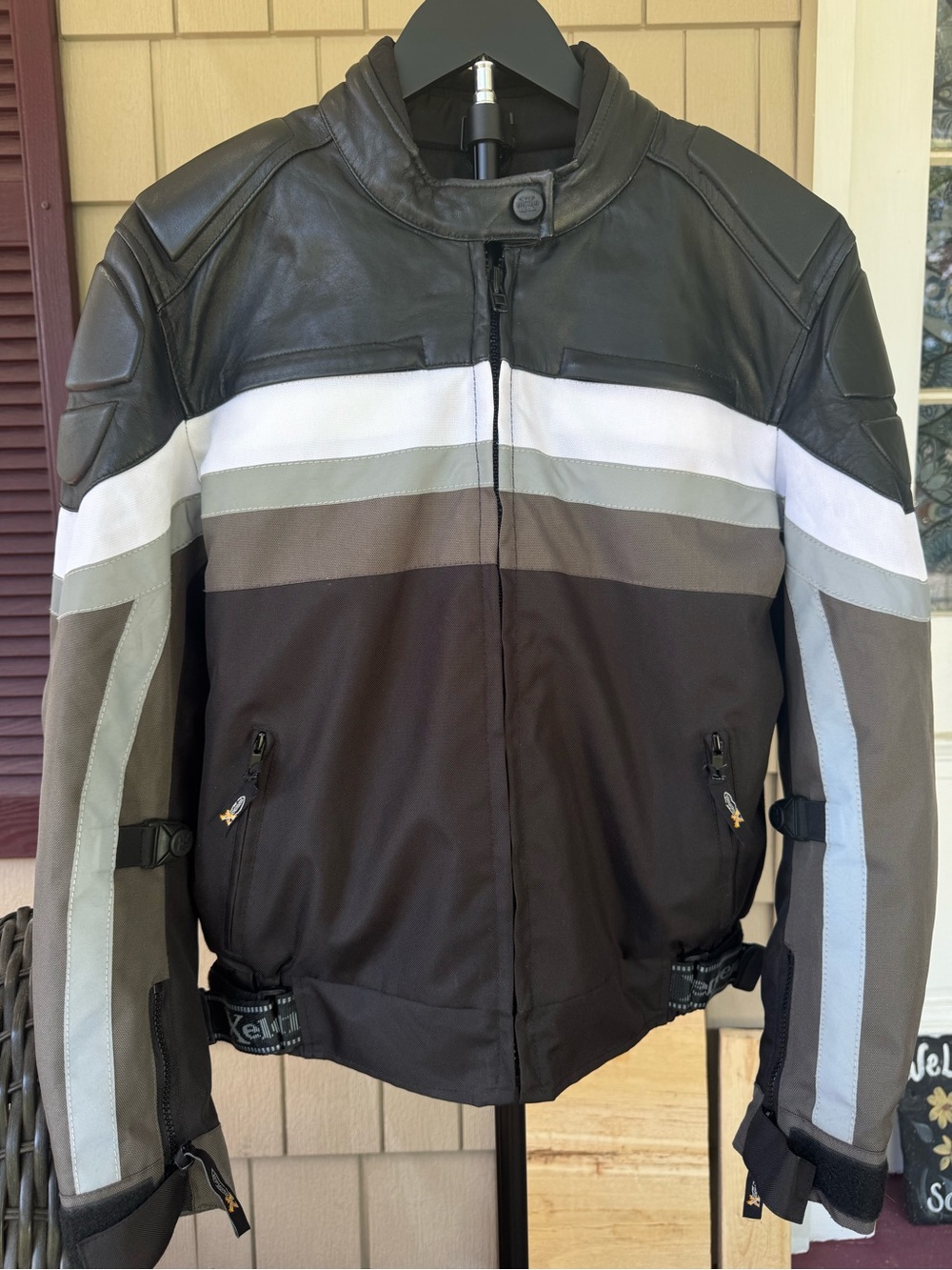 XElement Women's Reflective Leather Armored Vented Motorcycle Jacket, Large